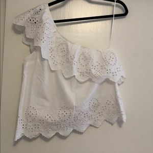 A&F white eyelet one shoulder top